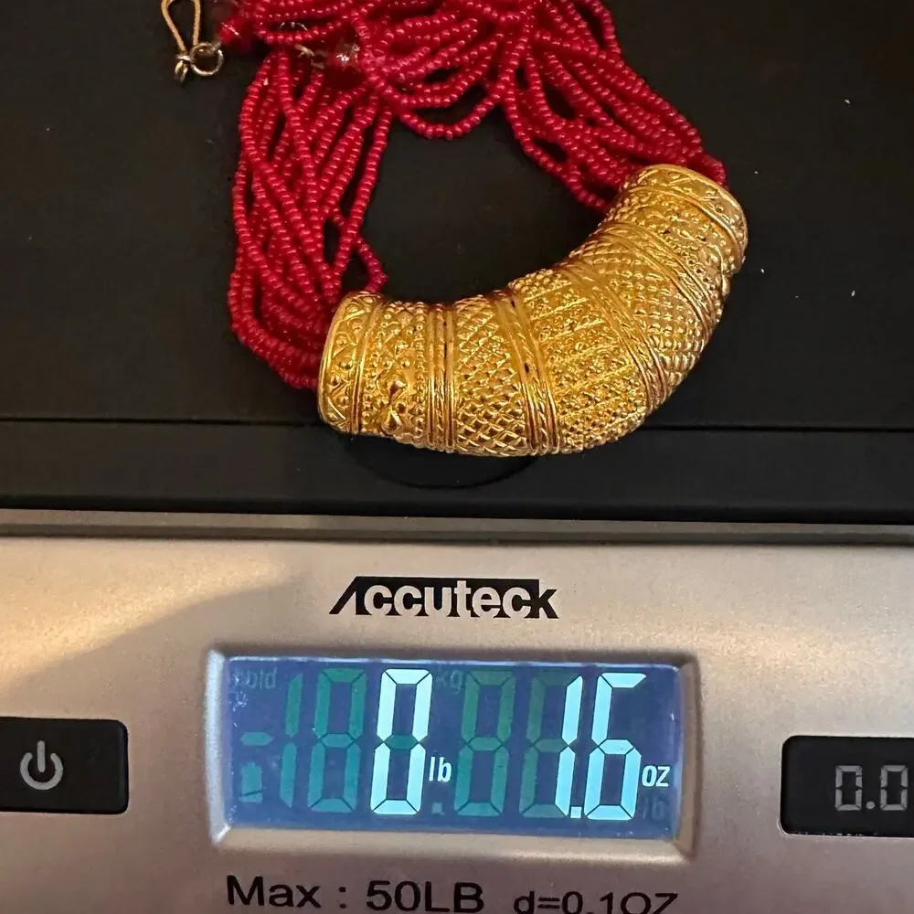 Bollywood Red Beaded Gold Plated Necklace Nepali Mali Wedding Costume Jewelry